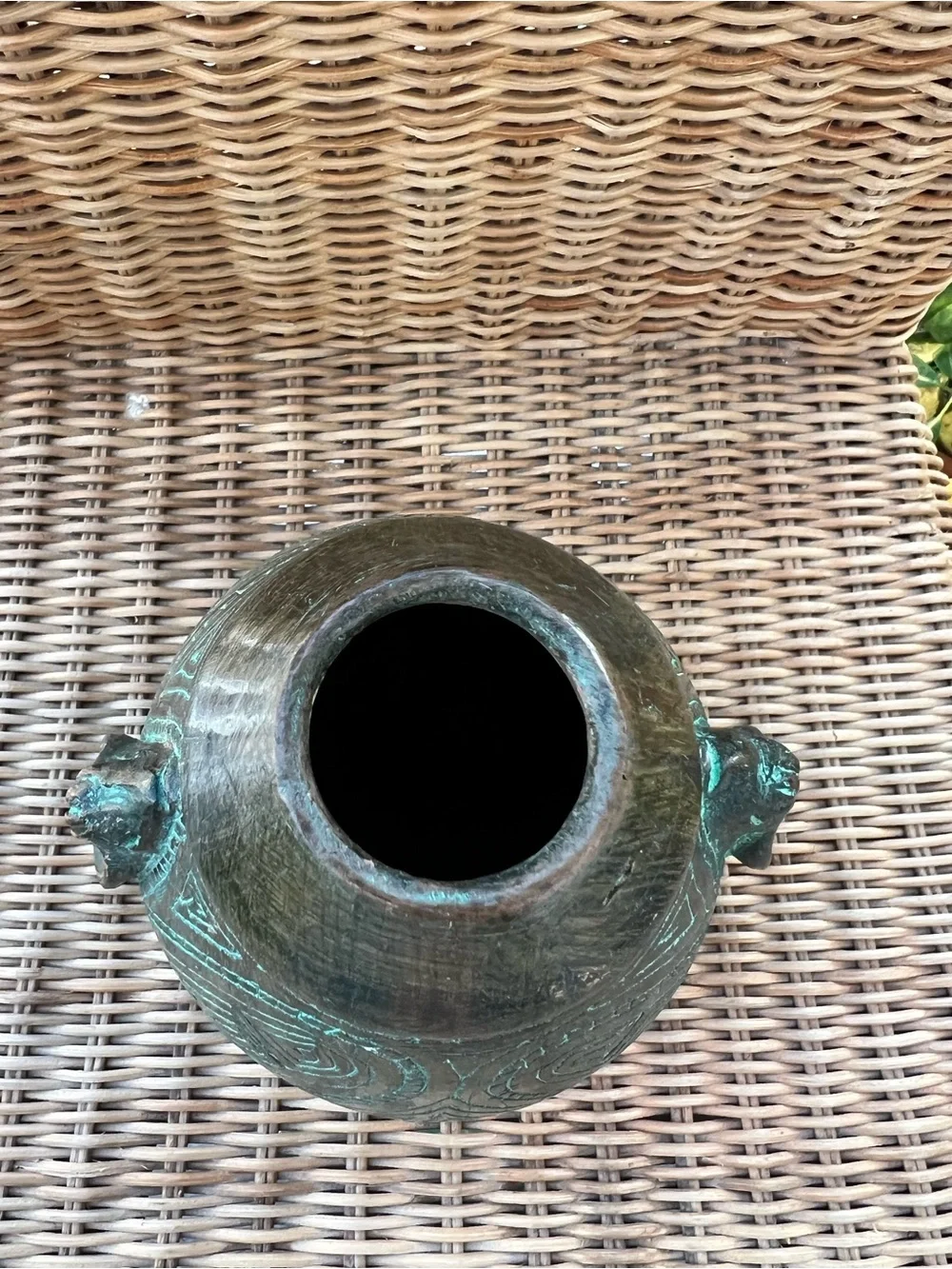 Vintage Marajoara Pottery Face Vase Brazil Amazonian Tribal Carved Geometric